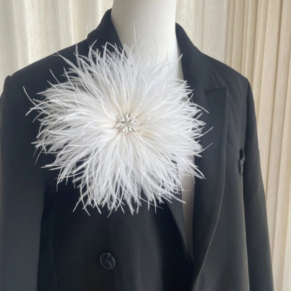 White Rhinestone Ostrich Feather Brooch ,Statement Accessory，evening gowns,gift for her