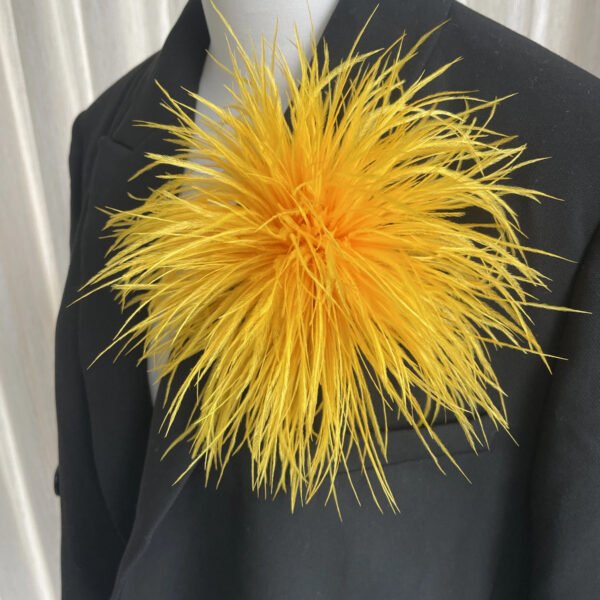 Luxury Gold Ostrich Feather Brooch  Handmade Unique Accessory