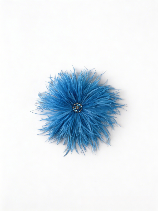 Handmade lake blue Ostrich Feather Brooch | Statement Accessory for Gala, Stage & Hats