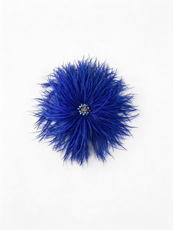 Royal blue Rhinestone Ostrich Feather Brooch ,Statement Accessory，evening gowns