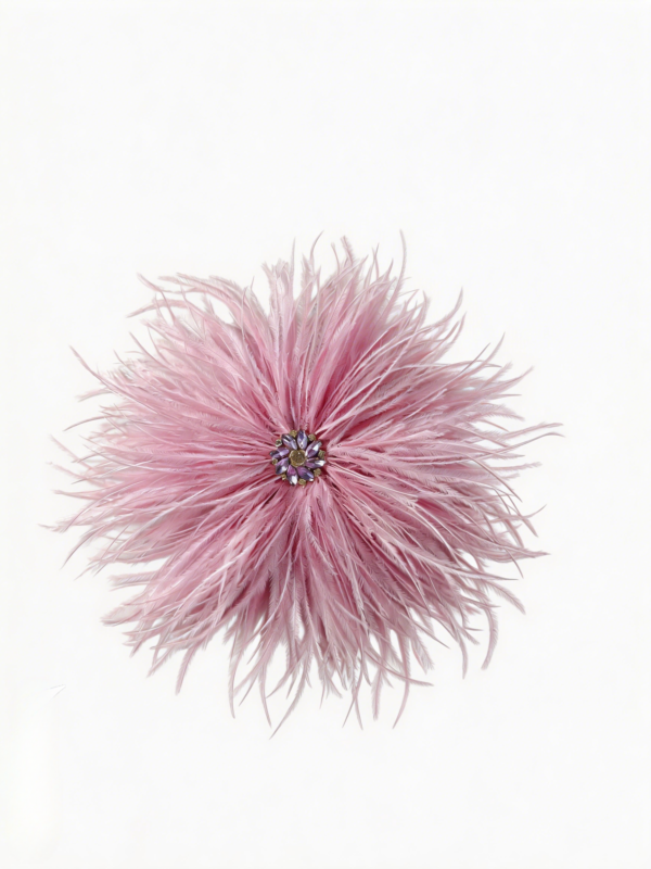 Handmade Lilac Rhinestone Ostrich Feather Brooch | Statement Accessory for Gala, Stage & Hats