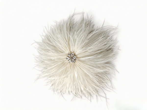 White Rhinestone Ostrich Feather Brooch ,Statement Accessory，evening gowns