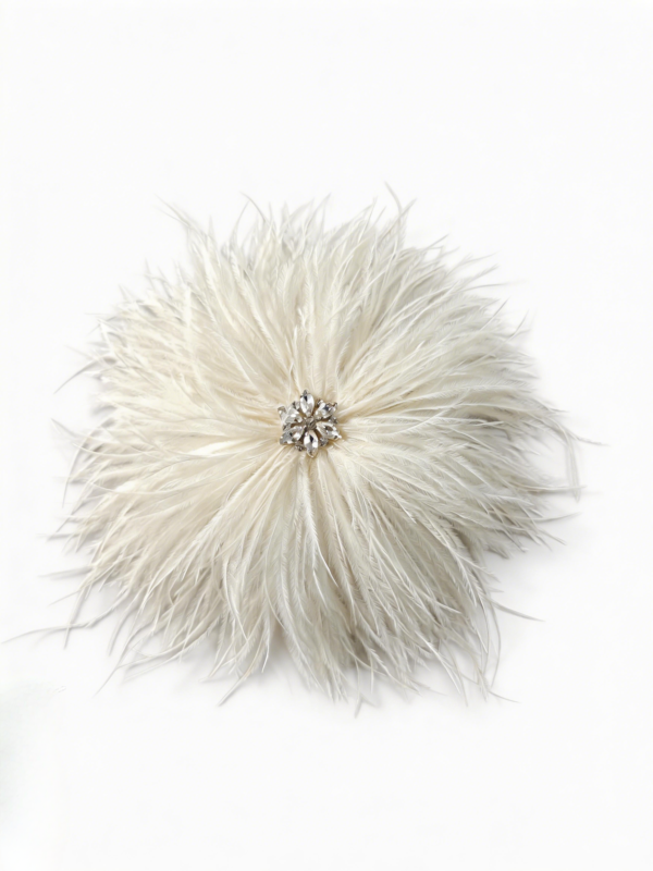 White Rhinestone Ostrich Feather Brooch ,Statement Accessory，evening gowns