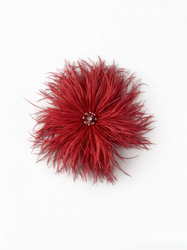 Red Rhinestone Ostrich Feather Brooch ,Statement Accessory，evening gowns