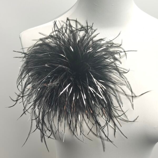 Black Feather Brooch，Shimmer Marabou Ostrich Pin for All Occasion Outfits
