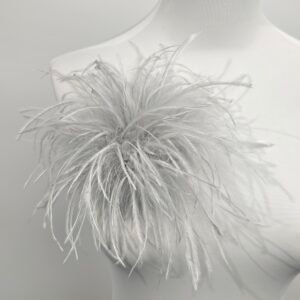 Gray Turkey Marabou & Ostrich Feather Brooch Statement Accessory Evening events