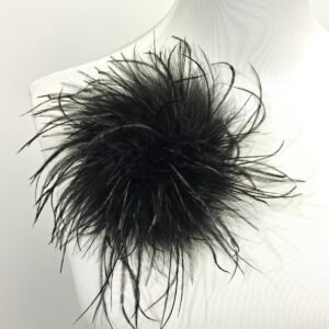 Elegant Black Turkey Marabou & Ostrich Feather Brooch Statement Accessory Evening events