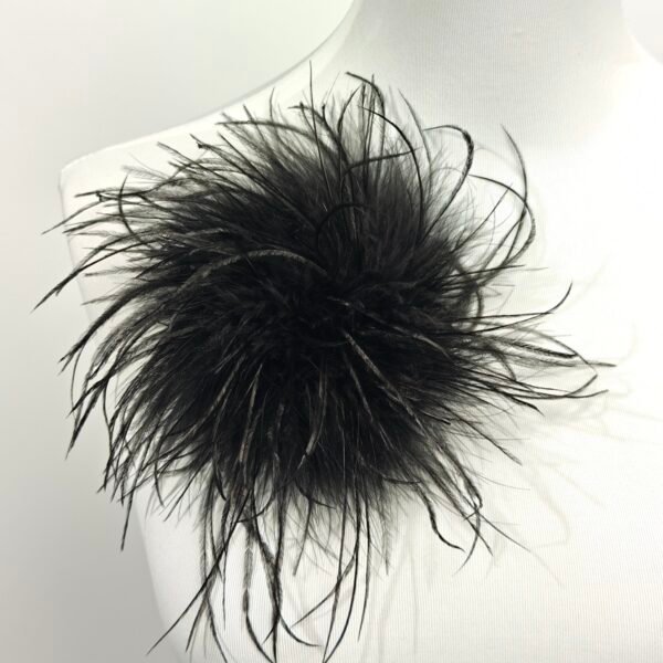 Elegant Black Turkey Marabou & Ostrich Feather Brooch Statement Accessory Evening events