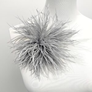 Gray Ostrich Feather Brooch Statement Accessory Evening events