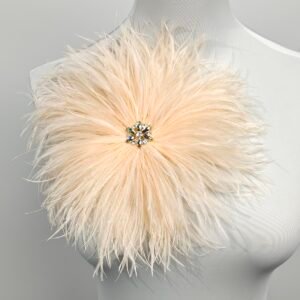 Champagne Rhinestone Ostrich Feather Brooch ,Statement Accessory，evening gowns