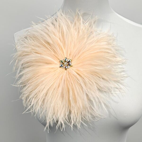 Champagne Rhinestone Ostrich Feather Brooch ,Statement Accessory，evening gowns