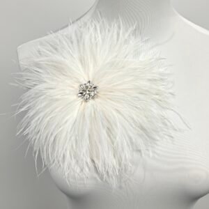 White Rhinestone Ostrich Feather Brooch ,Statement Accessory，evening gowns