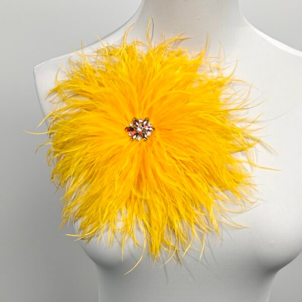 Gold Rhinestone Ostrich Feather Brooch ,Statement Accessory，evening gowns
