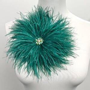 dark green Feather Brooch with Rhinestones