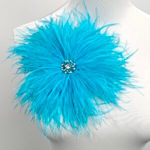 Handmade lake blue Ostrich Feather Brooch | Statement Accessory for Gala, Stage & Hats