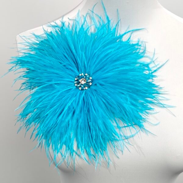 Handmade lake blue Ostrich Feather Brooch | Statement Accessory for Gala, Stage & Hats