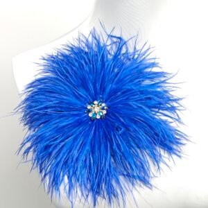 Royal blue Rhinestone Ostrich Feather Brooch ,Statement Accessory，evening gowns