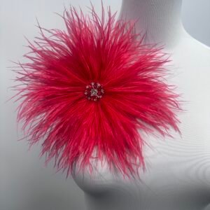 Red Rhinestone Ostrich Feather Brooch ,Statement Accessory，evening gowns