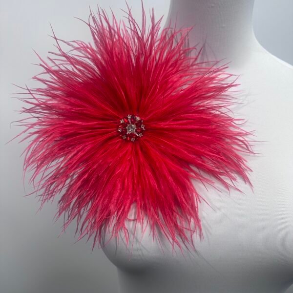 Red Rhinestone Ostrich Feather Brooch ,Statement Accessory，evening gowns