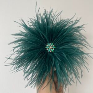 dark green Feather Brooch with Rhinestones