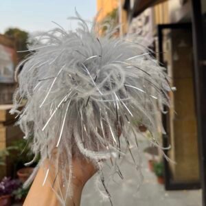 Silver-threaded Ostrich Feather Brooch